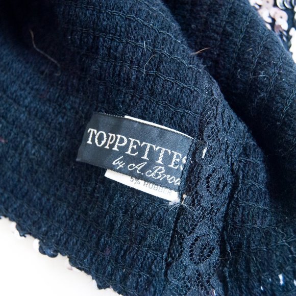 80s black sequin bandeau l xl extra large / black sequin top / sleeveless party - Picture 3 of 5